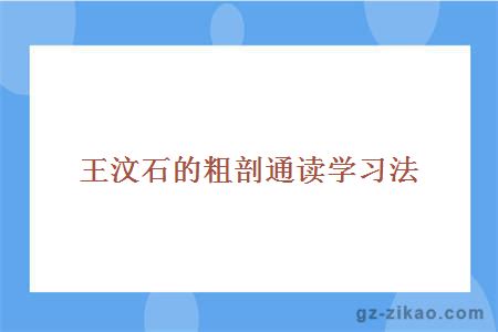 王汶石的粗剖通读学习法